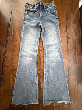 Express Conscious Edit '70s Flare Mid Rise Raw Hem Jeans